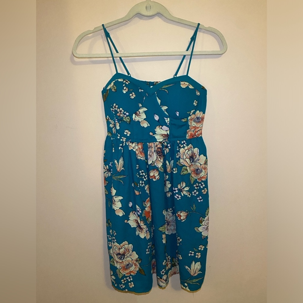 Teal floral summer dress size XS